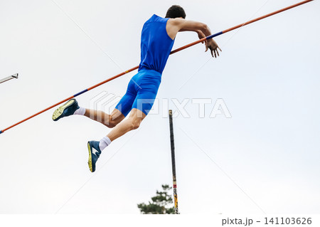 Athlete jumper in background sky Athlete jumper in background sky 141103626