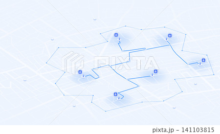 Isometric city map with fuel station locations within designated zone boundary Isometric city map with fuel station locations within designated zone boundary 141103815