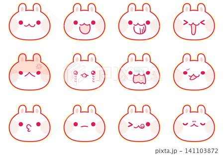 かわいいうさぎの表情セット イラスト素材 かわいいうさぎの表情セット イラスト素材 141103872