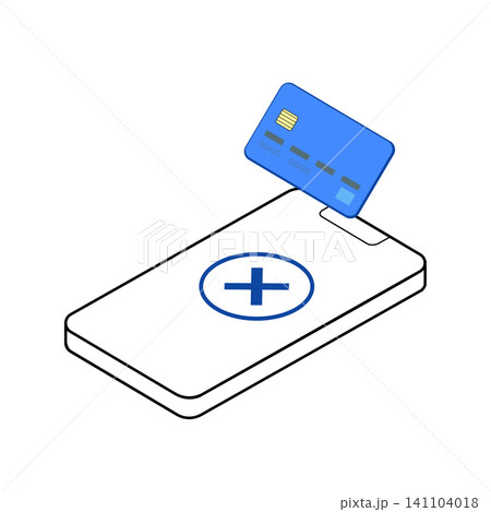 スマホとクレジットカードでキャッシュレス決済のエラーのアイソメトリックイラスト スマホとクレジットカードでキャッシュレス決済のエラーのアイソメトリックイラスト 141104018