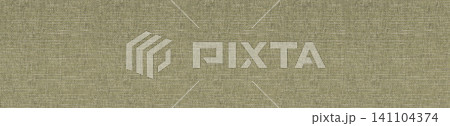 Panoramic background of khaki olive green linen blend fabric texture with fine weave 141104374