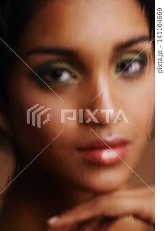Glass window, beauty and water with woman, portrait and dermatology with confidence and creative. Face, person and girl with aesthetic and liquid with skincare or cosmetics with wellness or hydration Glass window, beauty and water with woman, portrait and dermatology with confidence and creative. Face, person and girl with aesthetic and liquid with skincare or cosmetics with wellness or hydration 141104669