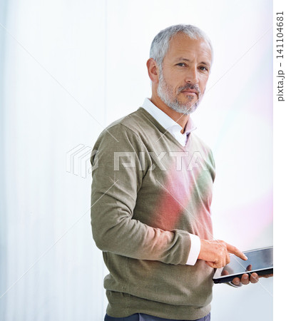 Senior, business man and tablet for online schedule, planning agenda with CEO of finance company in portrait. Digital, networking and tech app for project management with serious boss at office Senior, business man and tablet for online schedule, planning agenda with CEO of finance company in portrait. Digital, networking and tech app for project management with serious boss at office 141104681