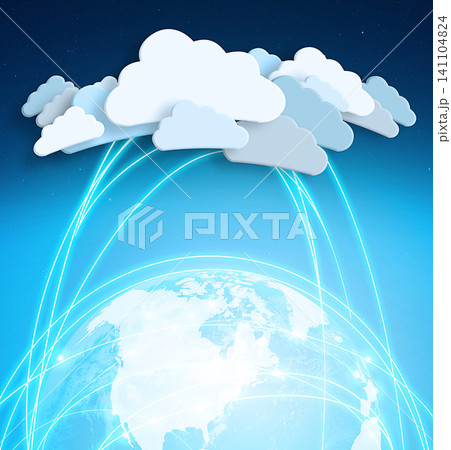 Cloud computing, icon and global with graphic, data and connectivity with digital transformation. Networking, futuristic expansion and information technology with online server for earth with map Cloud computing, icon and global with graphic, data and connectivity with digital transformation. Networking, futuristic expansion and information technology with online server for earth with map 141104824