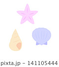 パステルカラーの貝殻とヒトデのかわいいイラストセット　海の生き物　夏素材 141105444