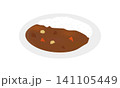 お皿に盛られた野菜と肉入りの定番カレーライスのイラスト素材 141105449