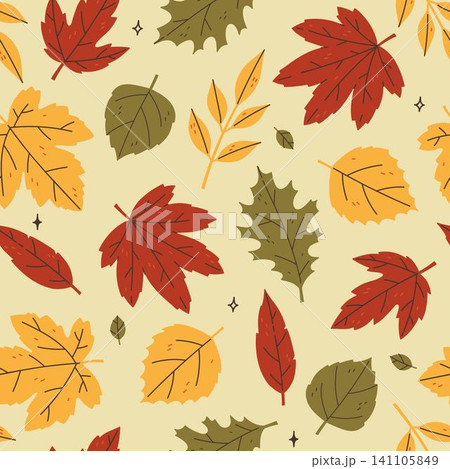 Seamless pattern with various autumn leaves. Vector graphics. Seamless pattern with various autumn leaves. Vector graphics. 141105849