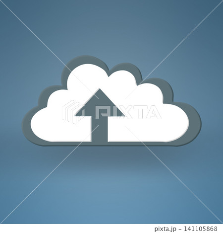 Cloud computing, graphic and arrow for upload with sign for data, information technology and art on blue background. Networking, storage icon and futuristic it for digital expansion with connectivity Cloud computing, graphic and arrow for upload with sign for data, information technology and art on blue background. Networking, storage icon and futuristic it for digital expansion with connectivity 141105868