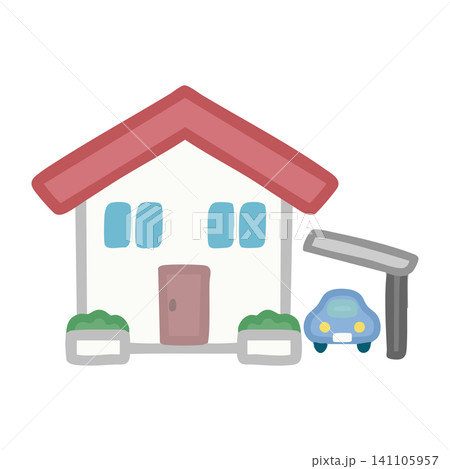カーポート付きの戸建て住宅のイラスト カーポート付きの戸建て住宅のイラスト 141105957