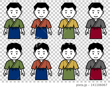 [Different color] Icon of a man in a samue (traditional Japanese work clothes) and apron with his arms down. 141106067