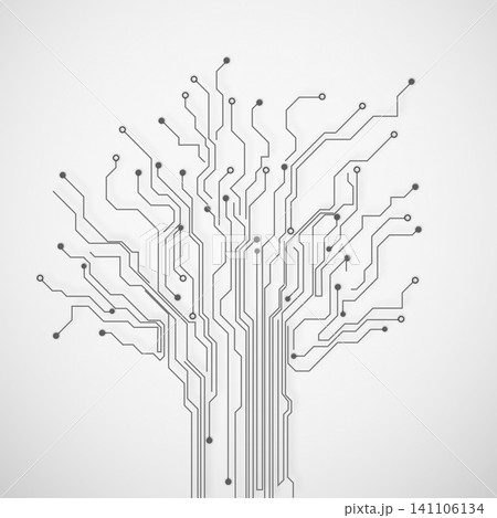 Circuit, motherboard and tree for graphic on background with connection, networking or information technology. Data science, digital transformation and futuristic link for speed, iot or web highway 141106134