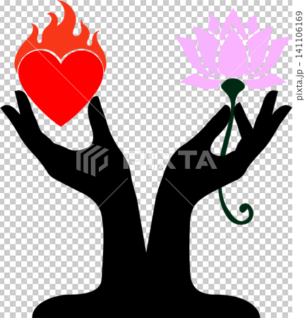 Two hands showing love fire and spiritual lotus balance Two hands showing love fire and spiritual lotus balance 141106169