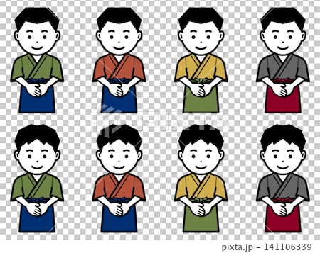 [Different color] Icon of a man wearing a samue (traditional Japanese work clothing) and apron with his hands clasped in front of him. 141106339