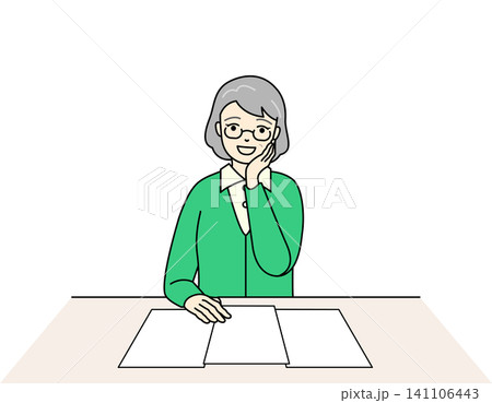 書類の内容を確認して笑顔で納得するシニア女性のイラスト 書類の内容を確認して笑顔で納得するシニア女性のイラスト 141106443