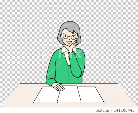 書類の内容を確認して笑顔で納得するシニア女性のイラスト 書類の内容を確認して笑顔で納得するシニア女性のイラスト 141106443