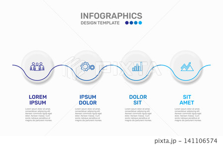 Modern business infographic template featuring circular steps with line icons and text. Vector illustration. 141106574