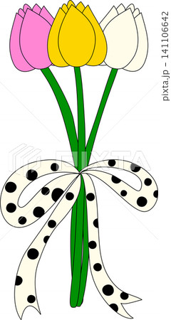 Colorful Tulip Flower Bouquet with Polka Dot Ribbon 141106642