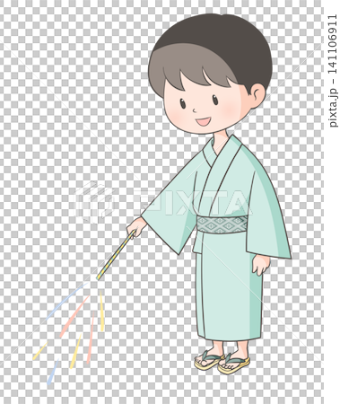 手持ち花火をする男の子のイラスト 手持ち花火をする男の子のイラスト 141106911
