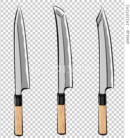 Illustrations of sashimi knives (yanagiba, sakimaru, kiritsuke) 141107241