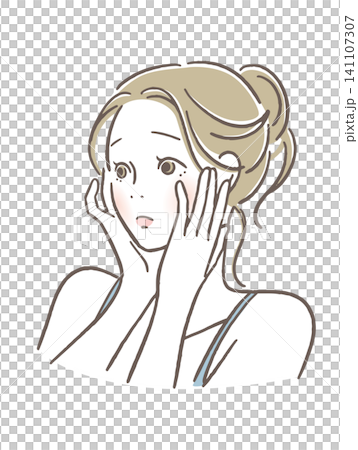 A woman with her hand on her cheek looks troubled. A woman with her hand on her cheek looks troubled. 141107307