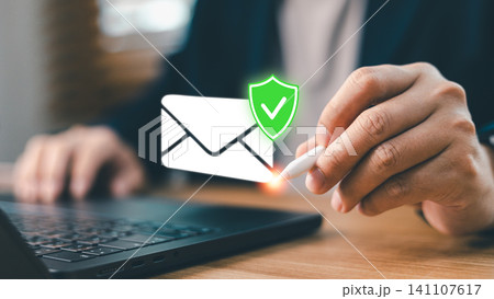 Businessman using stylus pen with secure email icon shield for cyber security, data privacy protection, verified electronic mail network, phishing defense and corporate safety tech concept Businessman using stylus pen with secure email icon shield for cyber security, data privacy protection, verified electronic mail network, phishing defense and corporate safety tech concept 141107617