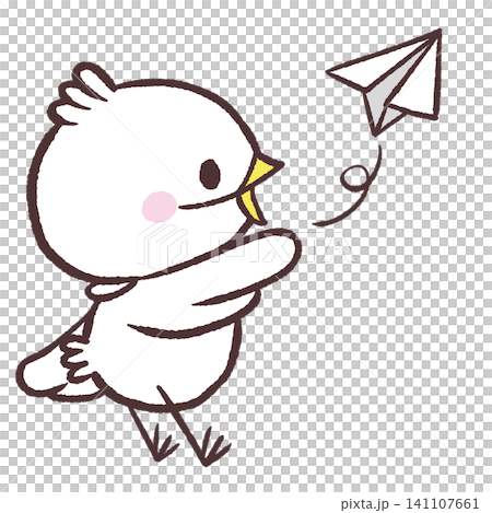 一幅白鳥駕馭紙飛機的插畫。 一幅白鳥駕馭紙飛機的插畫。 141107661