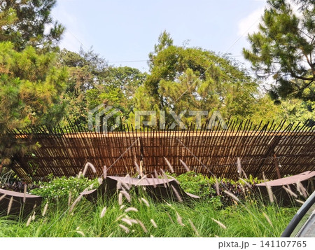 Bamboo woven roof at the outdoor area of Orchid Forest. 141107765