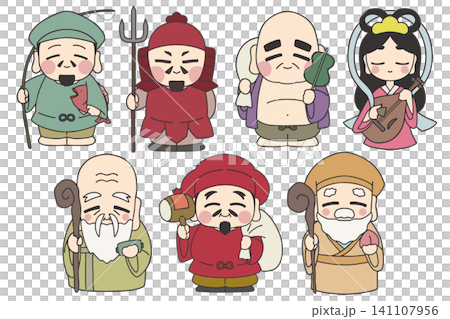 Set of illustrations of the Seven Lucky Gods Set of illustrations of the Seven Lucky Gods 141107956
