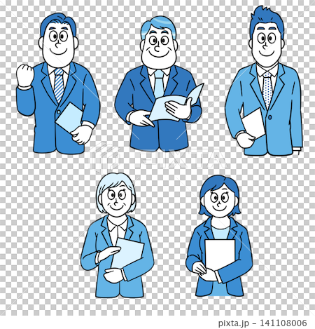 A set of male and female business people holding files. A set of male and female business people holding files. 141108006