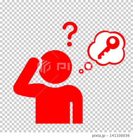 A pictogram (red) representing a person struggling with keys or clues. A pictogram (red) representing a person struggling with keys or clues. 141108036