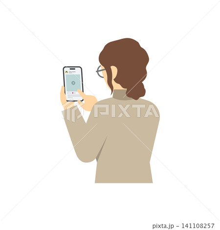 フラットイラスト:スマートフォンを操作する女性 フラットイラスト:スマートフォンを操作する女性 141108257