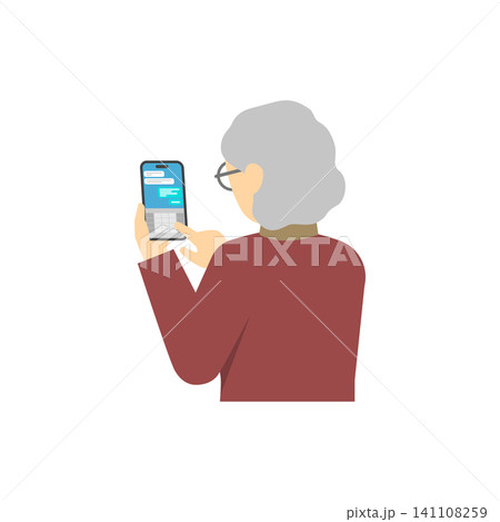 フラットイラスト：スマートフォンを操作するシニア女性 141108259