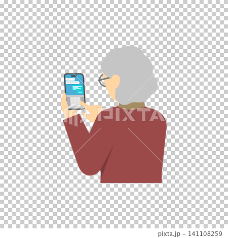 フラットイラスト：スマートフォンを操作するシニア女性 141108259