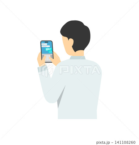 フラットイラスト:スマートフォンを操作するスーツ男性(シャツ) フラットイラスト:スマートフォンを操作するスーツ男性(シャツ) 141108260