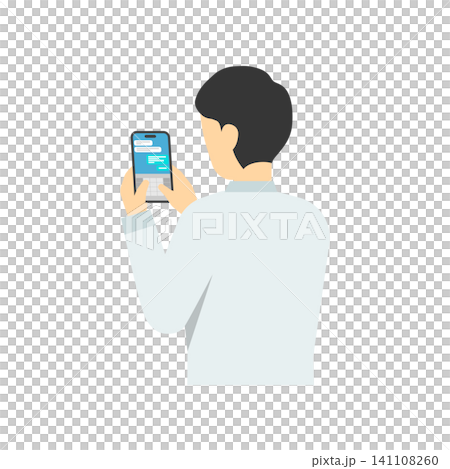 フラットイラスト:スマートフォンを操作するスーツ男性(シャツ) フラットイラスト:スマートフォンを操作するスーツ男性(シャツ) 141108260