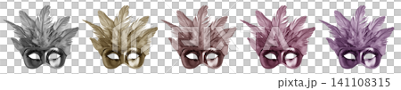 Set collection of muted subtle glitter shiny venetian carnival masquerade mask with feathers fur, grey, brown, bronze, pink, violet on transparent cutout PNG file. Mockup template for artwork design Set collection of muted subtle glitter shiny venetian carnival masquerade mask with feathers fur, grey, brown, bronze, pink, violet on transparent cutout PNG file. Mockup template for artwork design 141108315