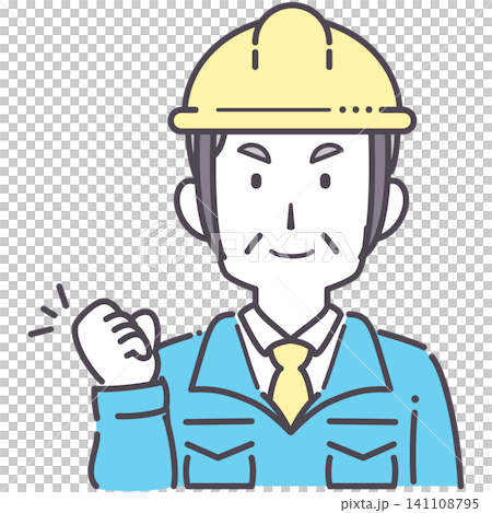 Simple illustration of a senior man in work clothes making a victory pose. Simple illustration of a senior man in work clothes making a victory pose. 141108795