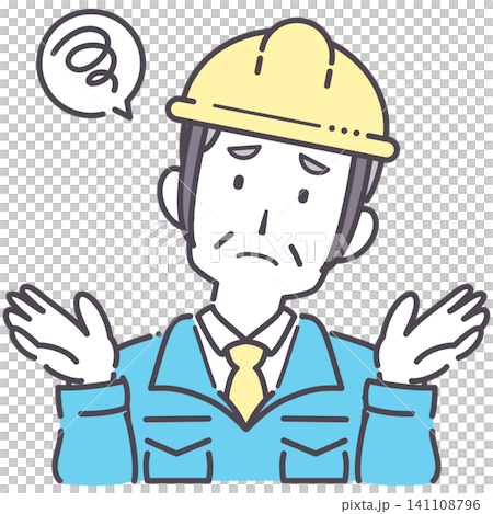 Simple illustration of a senior man in work clothes looking troubled. Simple illustration of a senior man in work clothes looking troubled. 141108796