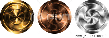 Gold, bronze and silver metal coins or circle medals vector set. 141108958