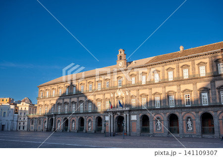 Naples, italy. December 27, 2024. Royal palace of naples, an iconic landmark displaying historic architecture, standing empty on a bright, sunny day Naples, italy. December 27, 2024. Royal palace of naples, an iconic landmark displaying historic architecture, standing empty on a bright, sunny day 141109307