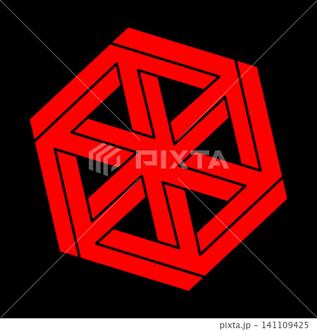 Impossible shapes. Optical illusion. Sacred geometry figures. Abstract eternal geometric object. Impossible endless outline logo. Optical art. Impossible geometry shape on a black background. Impossible shapes. Optical illusion. Sacred geometry figures. Abstract eternal geometric object. Impossible endless outline logo. Optical art. Impossible geometry shape on a black background. 141109425