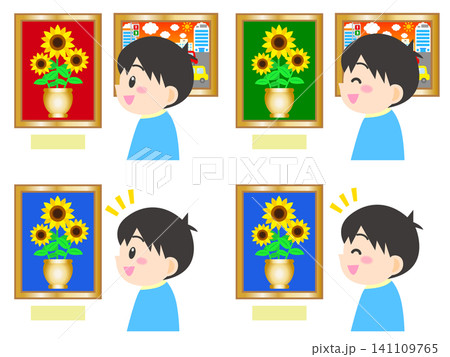 美術館で絵画鑑賞をする男の子のイラスト素材セット2 美術館で絵画鑑賞をする男の子のイラスト素材セット2 141109765