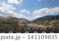 橋の上から桜と山並み 141109835