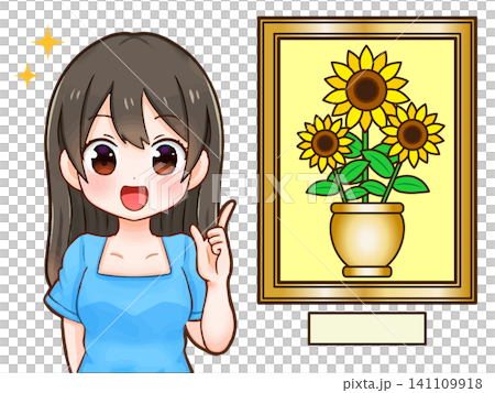 Illustration of a girl introducing famous paintings Illustration of a girl introducing famous paintings 141109918