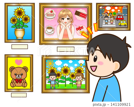 絵画鑑賞をする子供のイラスト素材2 絵画鑑賞をする子供のイラスト素材2 141109921