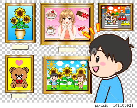 絵画鑑賞をする子供のイラスト素材2 絵画鑑賞をする子供のイラスト素材2 141109921
