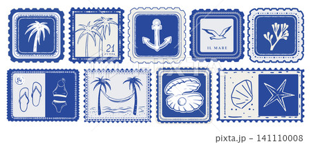 Hand drawn summer stamp collection.  141110008