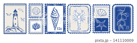 Hand drawn summer stamp collection. Hand drawn summer stamp collection. 141110009