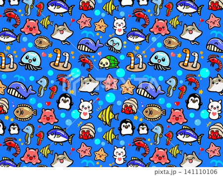 かわいい海の生き物のパターン壁紙イラスト素材4 かわいい海の生き物のパターン壁紙イラスト素材4 141110106