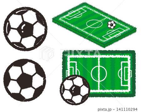 サッカーボールとグラウンドのイラスト素材セット2 141110294
